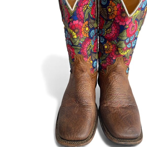 Doble R Leather Fabric Floral Flower Hippie Boho Western Cowgirl Boots Women's 9 - Picture 4 of 13